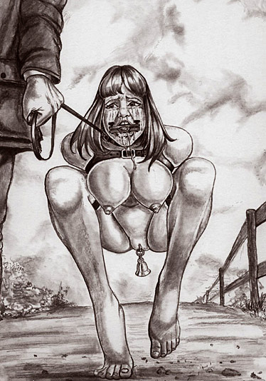 New to slavery - kneeling stark naked between the members's legs by Thorn